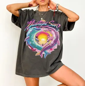 Vintage Midnight Sun Dolphin Graphic T-Shirt, Retro Pop Concert Tee