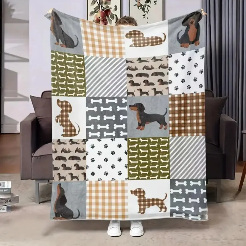 Modern Dachshund Print Blanket Ultra Soft Flannel Throw Lightweight Skin Friendly Polyester Blanket for Bed Sofa Chair All Season Dog Lover Home Decor Birthday Christmas Gift