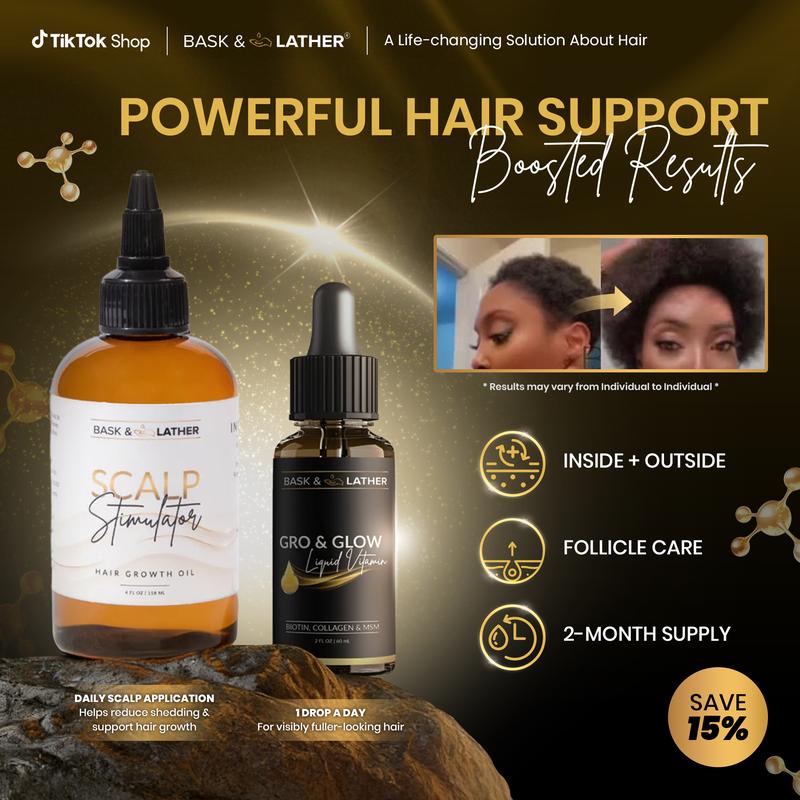 BASK AND LATHER Scalp Stimulator Hair Growth Oil - Lightweight Rosemary & Mint Blend for Thicker, Fuller Hair, Alopecia Support & Hair Regrowth