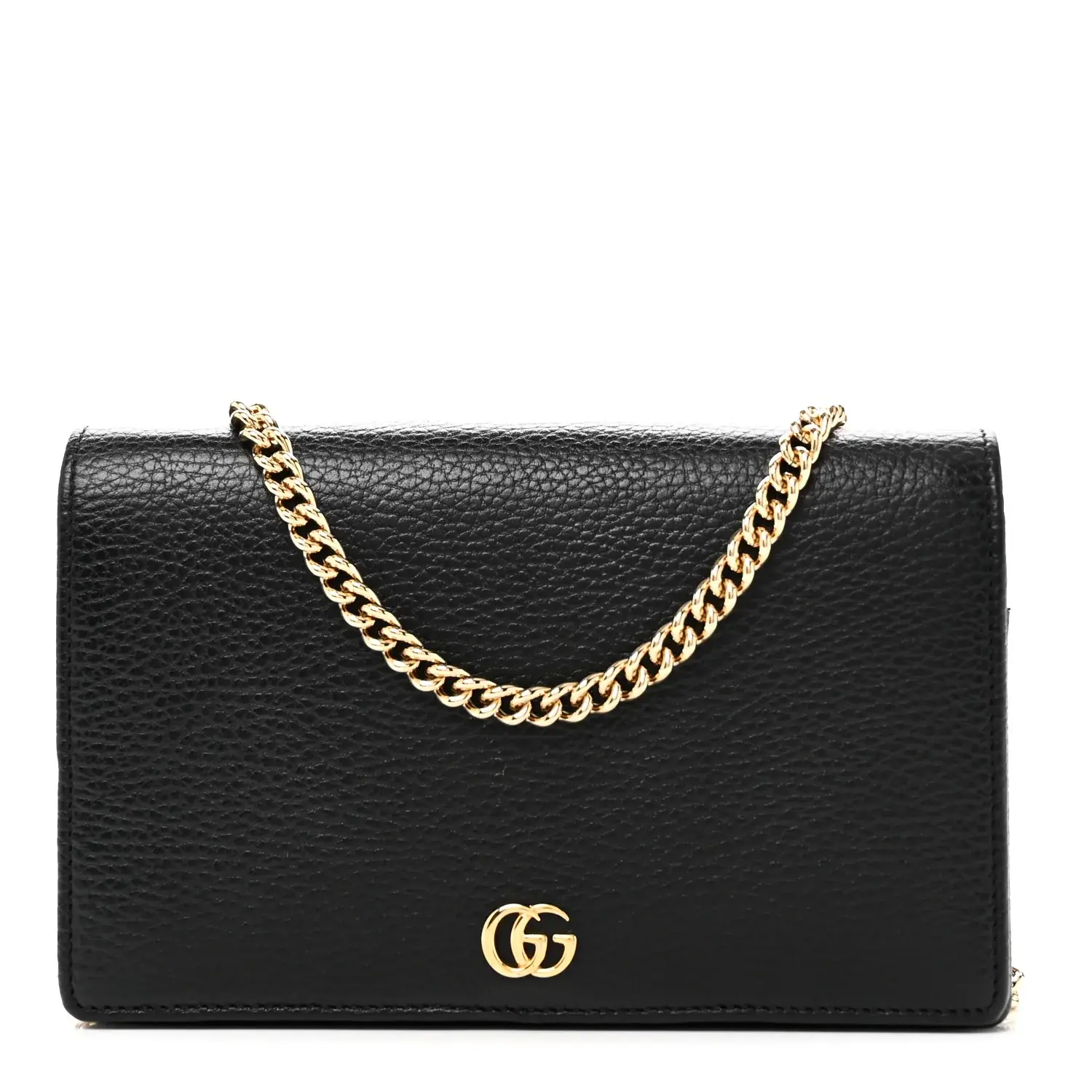 Pre-owned GUCCI Calfskin Shoulder Bags Mini GG Marmont Chain Wallet Black