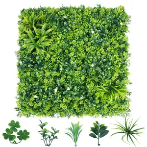 3/6pcs 39.37"X39.37" PE Artificial Grass Wall Panel, 5-Plant Mixed Foliage, Easy DIY Installation with Zip Ties, Indoor Outdoor Privacy Screen for Home Garden Wedding Decoration