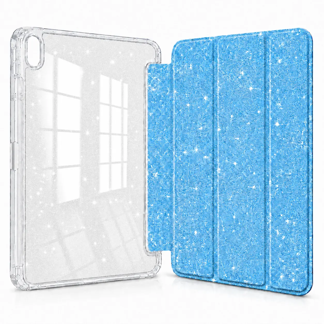 iPad A16 11th Generation Case 2025 iPad 10th Generation 10.9 Inch Case Glitter TPU Cover Clear Back Shell Pencil Holder Auto Wake Sleep Protective Cover Sky Blue Tablet Not Included