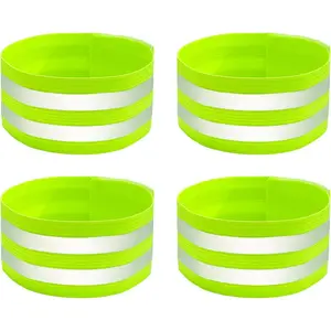 4 PCS High Visibility Reflective Armbands, Elastic Reflective Arm Band and Ankle Band, Adjustable Reflective Strap Bracelets for Running, Walking, Cycling