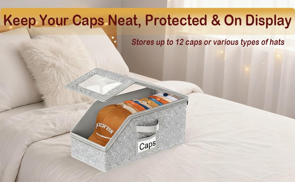 Stackable Hat Storage Boxes – Holds Up to 24 Baseball Caps, Durable Cardboard Organizer with Clear Window, Foldable & Dust-Proof, Space-Saving Closet Organizer for Men & Women – Versatile Storage for Hats, Toys & Accessories