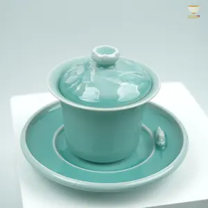 【Celadon Gaiwan  From Master Lei Huixian】 – Handcrafted High-Fired Porcelain Lid Bowl with Embossed Dragon | Original Kung Fu Teaware Design