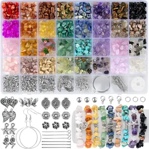 Funtopia 32 Colors Crystal Beads for Jewelry Making 1200 Counts Natural Stone Beads Bracelet Making Kit Adults 5-8mm Irregular Crystals and Gemstones Chips for Bracelet Necklace Earring DIY Craft