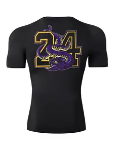Snake Print Short Sleeve Compression Shirt for Men, Gym Workout Running Sporty Tees, Summer Quick-Dry Breathable T-Shirt Tops, Tight-Fitting Round Neck Rash Guard Baselayers Undershirt Activewear Sportswear