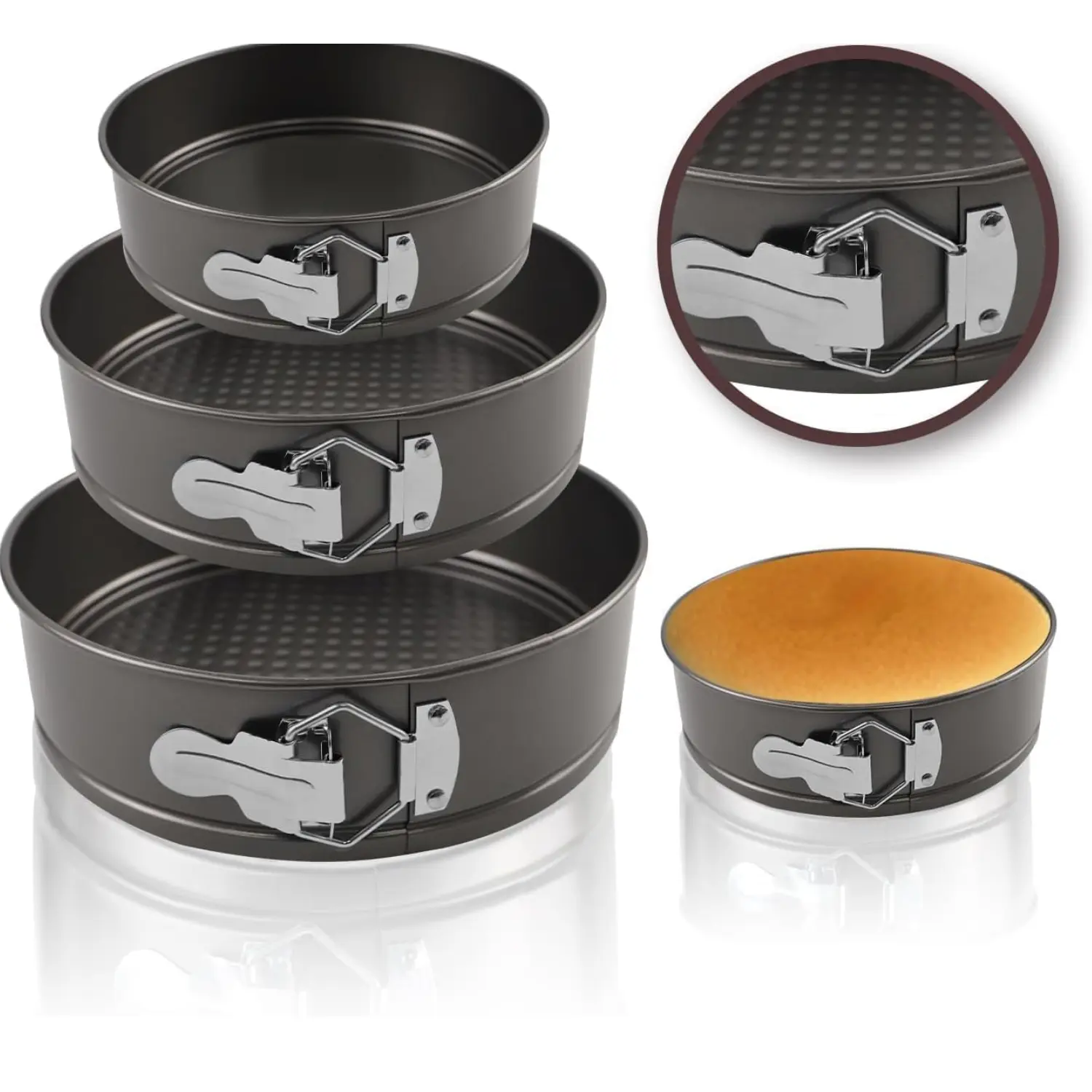 3-Piece Multi-Size Non-Stick Springform Cake Mold Set - Heavy-Duty Steel, Removable Bottom, 4/7/9-in Round Shape Pans for Dessert Baking, Oven-Safe Cheesecake Bakeware