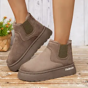 Women's Boots Suede Snow Boots with Plush Lining Chunky Non-Slip Sole Indoor Outdoor Shoes Warm Winter Comfy Shoes