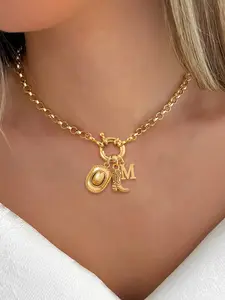 Women's Initial Western Cowboy Hat Boot Pendant Necklace, Vintage Stainless Steel Chain, Casual Style, All Seasons, Initial Letter Necklace