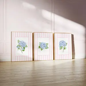 Hydrangea Print Set Of 3 watercolour prints, coastal wall art, Hamptons style prints, coastal granddaughter aesthetic