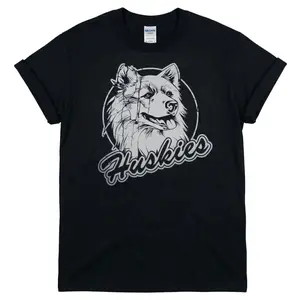 [MADE IN US] UConn Huskies T-Shirt - Vintage Distressed Mascot Line Art Graphic Tee - Minimalist Streetwear for College Sports Fans