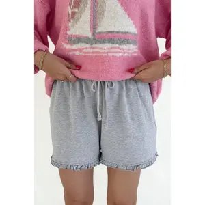 Clementine Ruffle Hem Knit Shorts in Grey