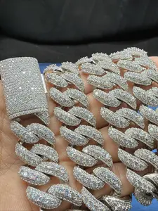 18Mm large particle diamond-set Cuban chain, high jewelry  custom Ice Drill chain, hip-hop style VVS diamond test qualified Ice Drill Cuban chain, Easter Thanksgiving gift unisex gift