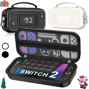 Switch 2 Carrying Case with Protective Hard Shell, Soft Inner Lining, 10 Game Card Slots & Mesh Pocket for Nintendo Switch 2 (2025)/Switch/OLED,Black/White Color