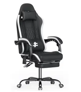 Massage Gaming Chair, Fabric Office Chair Ergonomic Desk Chair, Video Game Chair with Footrest and Massage Lumbar Support, High Back Computer Office Chair with Headrest, 275Lbs, Black