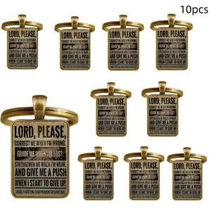 10pcs Faith-Based Necklace Keychain Pendant- with Inspirational Bible Verse(Lord, Guide Me Forward), Golden-Tone Open Loop Jewelry, Christian Gift for Women/Men Spiritual Accessory, Bold Text Design