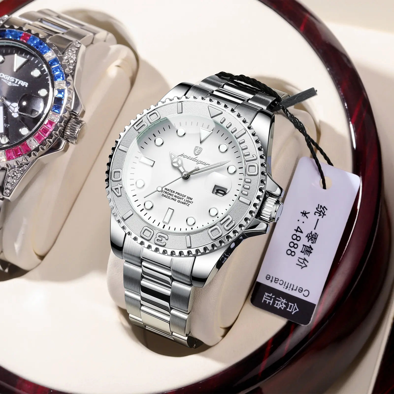 P680 silver shell white faced steel stri