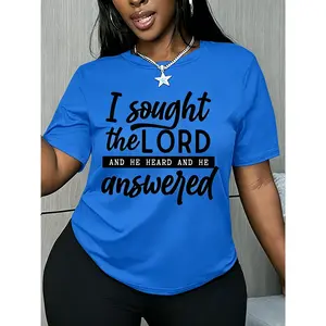 Women's 100% Cotton Basic Short-Sleeve Graphic T-Shirt - Round Neck, Smooth Fabric, Religious Text Print, Loose-Fitting, Comfortable, Breathable, Machine Washable, Suitable for Spring, Summer