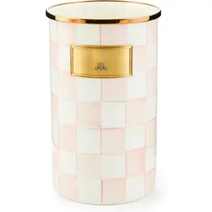 Enamel Utensil Holder, Kitchen Utensil Holder for Countertop, Storage , Pink-and-White Rosy Check