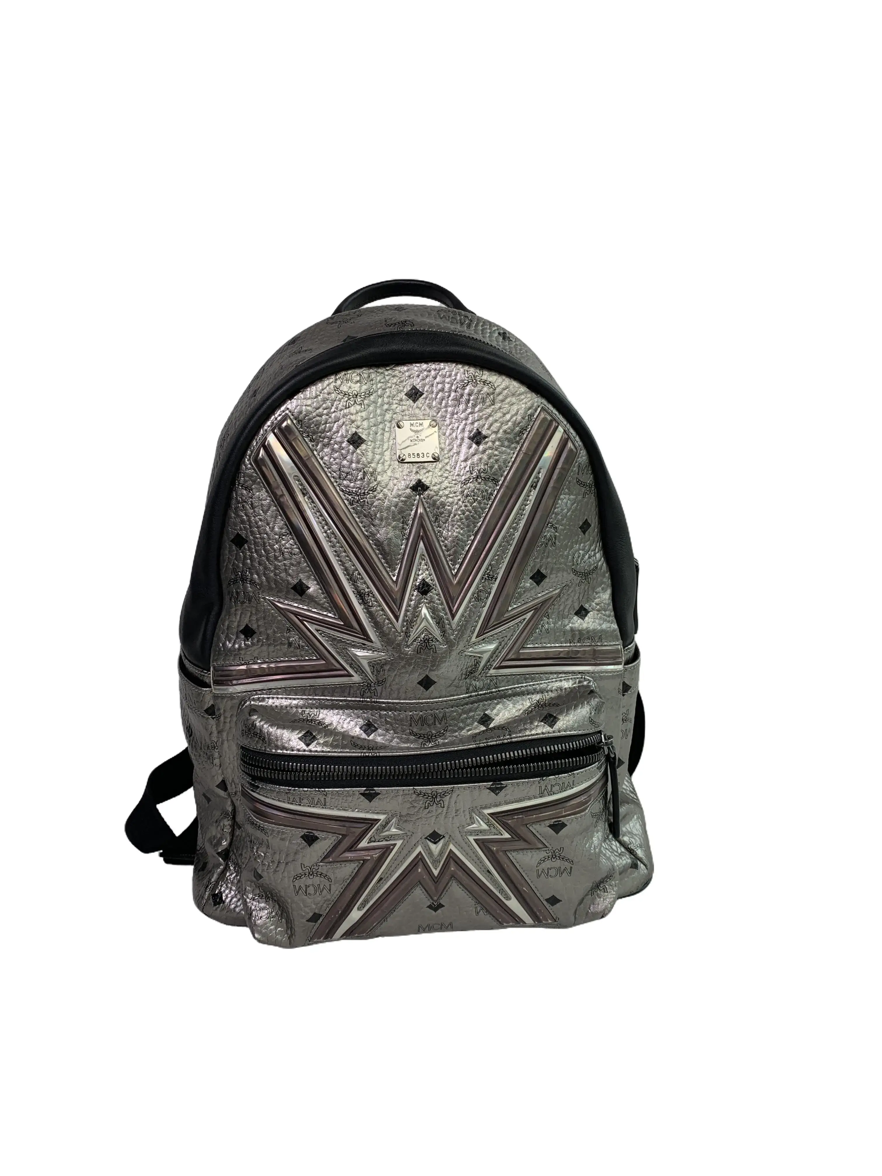 Pre-owned MCM Silver 3D Lightning Star Rucksack/fywj03607005/7005