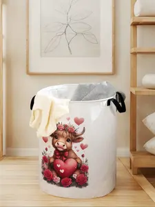 Durable Foldable Laundry Basket with Cow Print Handle, Large Capacity Storage Bin for Home Use, Casual Style Toy Organizer, Clothes Storage Basket, Laundry Hamper, Folding Laundry Basket