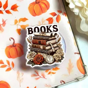Vintage Book Stack Magsafe Phone Grip – Magnetic Pop Socket & Kickstand – Fall Book Lover Gift