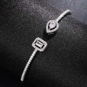 Radiant Cut Moissanite Diamond Water Drop Bangle for Women Wedding Bracelet 925 Sterling Silver Adjustable