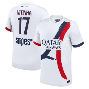 White PSG Vitinha Away Soccer Shirt, PSG Vitinha White Away Color Short Sleeve Soccer Jersey