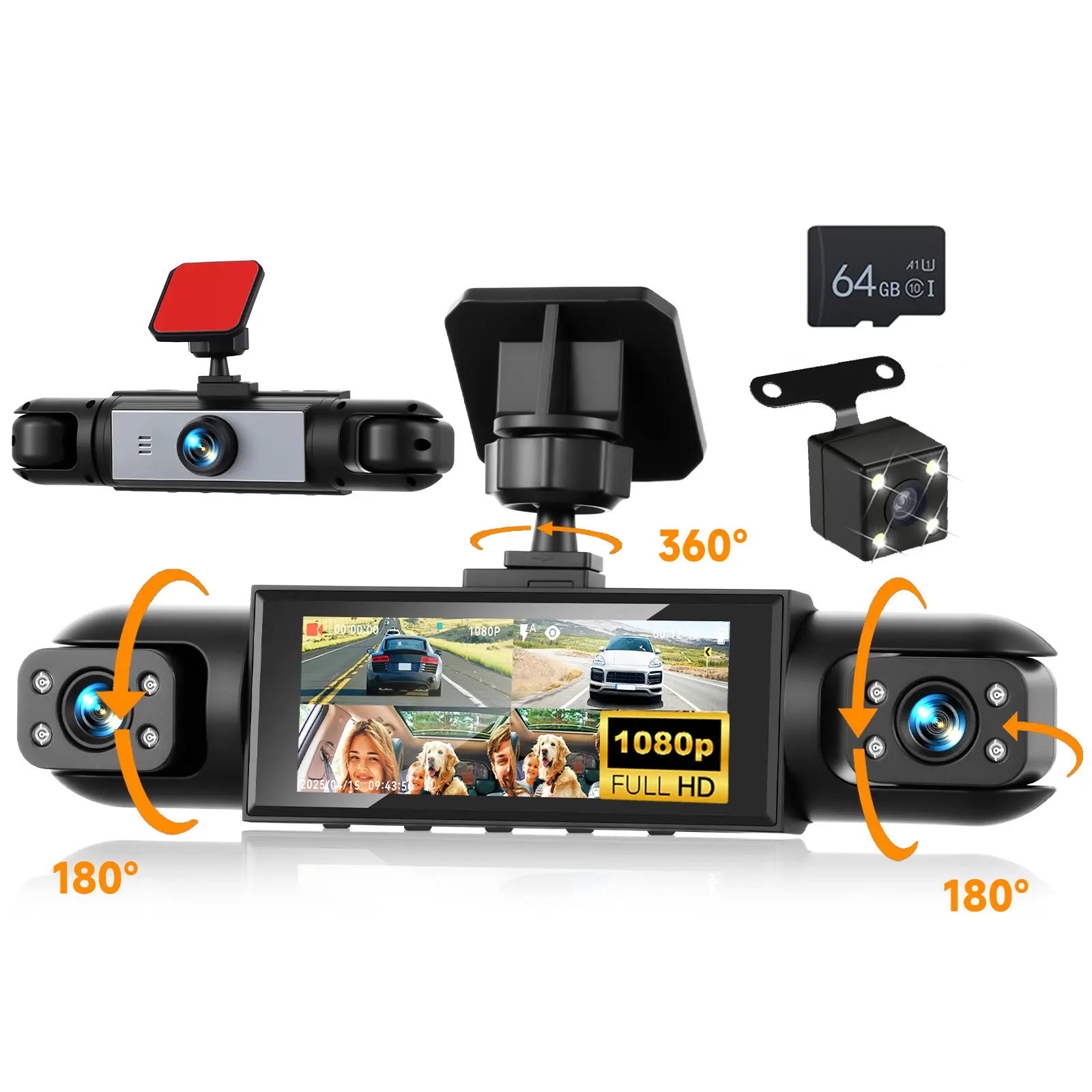 【Roinvou】360 Degree View 4 Channel Dashcam, 1 Count Dash Camera for Car, Wide Angle Car Driving Recorder with 8 IR Night-Vision, 3.16 Inch IPS Screen 1080P HD Camera with Dual Lens