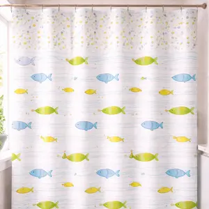 Cute Fish Shower Curtain Coastal Kids Bathroom Decor with Colorful Blue and Yellow Fish Fun Ocean Bath Curtain for Kids Room