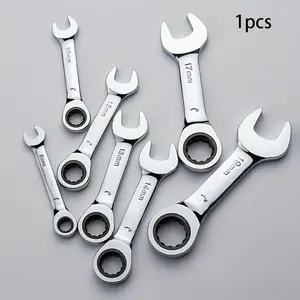 6mm-19mm Short Handle Combination Ratchet Socket Wrench Set, 72 Tooth Quick Release, Mini Open Star Two-In-One Tool, Home Repair Hardware