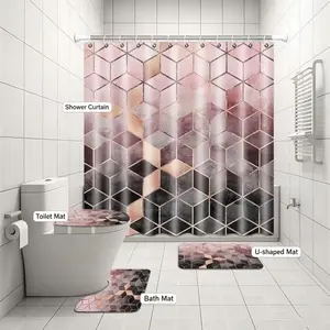 4-Piece Shower Curtain and Mat Set, Soft and Hotel-Quality | Waterproof and Mildew-Resistant Shower Curtain, Ideal for Rentals, Offices, Bedrooms, Balconies, and More | Easy to Clean