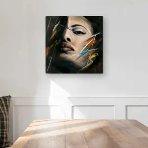 Begin Home Decor C1MP1616MEAQ42 16 x 16 in. Abstract Woman Portrait Wall Art - Figurative Black Metal Print Decor