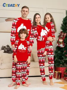 Christmas Family Pajama Set, Cute Polar Bear Grid Design, Matching, Comfortable Skin-Friendly Home Wear, Unisex