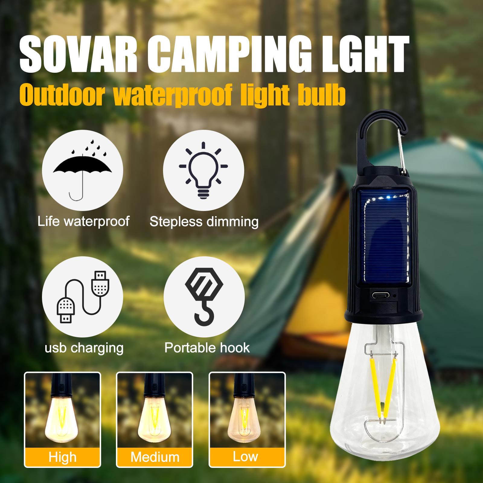 Never Be Left in the Dark | Solar + Type-C Powered | Waterproof LED Camping Lantern with Hook | 3 Brightness Modes for Hiking, Storms, Outages, Backpacking & Indoor/Outdoor Use