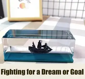 Unsinkable Boat Black Pearl Pirate Ship in a Box Bottle Decorations, Ship Model Fluid Liquid Drift Bottle Visual Decorations Ornament Desk Decor for Fans Gifts