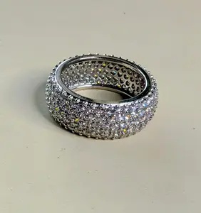 Sterling Silver CZ Fully Paved GemStone Inlay Ring Size 5.5