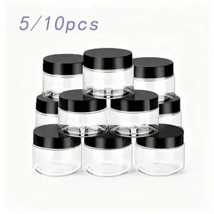 5/10pc 50ML/1.71oz Travel-Sized Facial Cream Jar, Reusable Plastic Container with Lid, Empty Skincare Cosmetics Body Lotion Jar, Transparent Plastic Stackable, Plastic Canister Jar