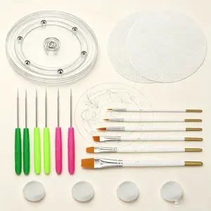 19Pcs Cookie Decorating Kit, Baking Supplies with Rotating Acrylic Turntable, 6 Scribe Needles, 2 Silicone Mats, 6 Brushes, 4 Non-Slip Rubber Feet – Pink Rotating Stand for Frosting Cupcakes  Cakes, Beginner Friendly Christmas Gift for Women, Kids, Bakers