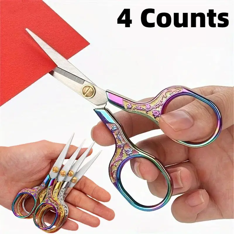 Embroidery & Sewing Scissors, 4 Counts/set Vintage Stainless Steel Precision Craft, Fabric & Thread Cutters, Tailoring and Needlework Essentials
