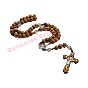 St. Benedict Olive Wood Neckless Rosary