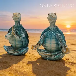 Sea Turtle Meditation Yoga Decor, Garden Figurine Sea Turtle Meditating Coastal Beach Decorations, Zen Yoga Resin Statue for Home Office Decorations