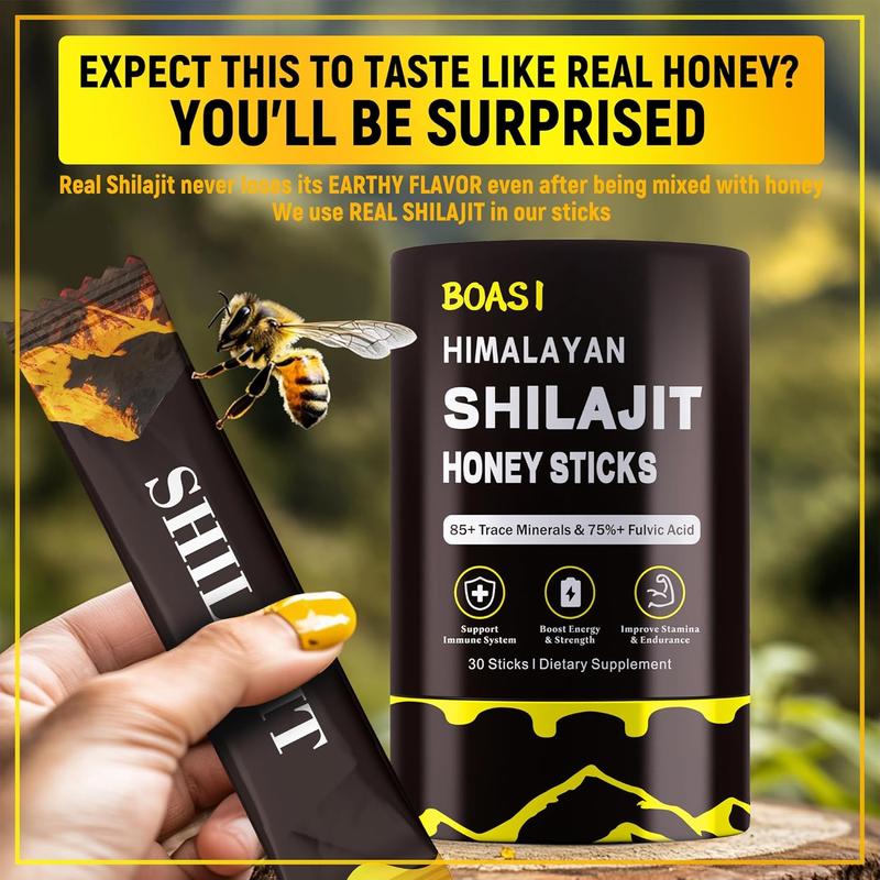 Shilajit Honey Sticks with Organic Saffron,85+Trace Minerals,75%+ Fulvic Acid,Enhance Cognitive Functions Boost Energy&Strength,30PCS