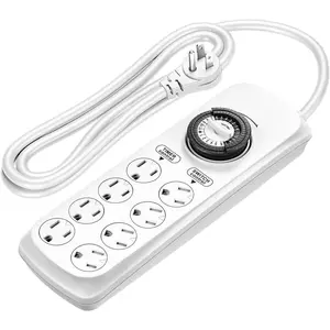 Mechanical Timer Power Strip with 8 Outlets, Flat Plug, 6ft Long Cord, Overload Protection, Indoor Timer for, Bearded Dragon Tanks, Aquarium, Grow Lights, , Reptile Light, UL Listed