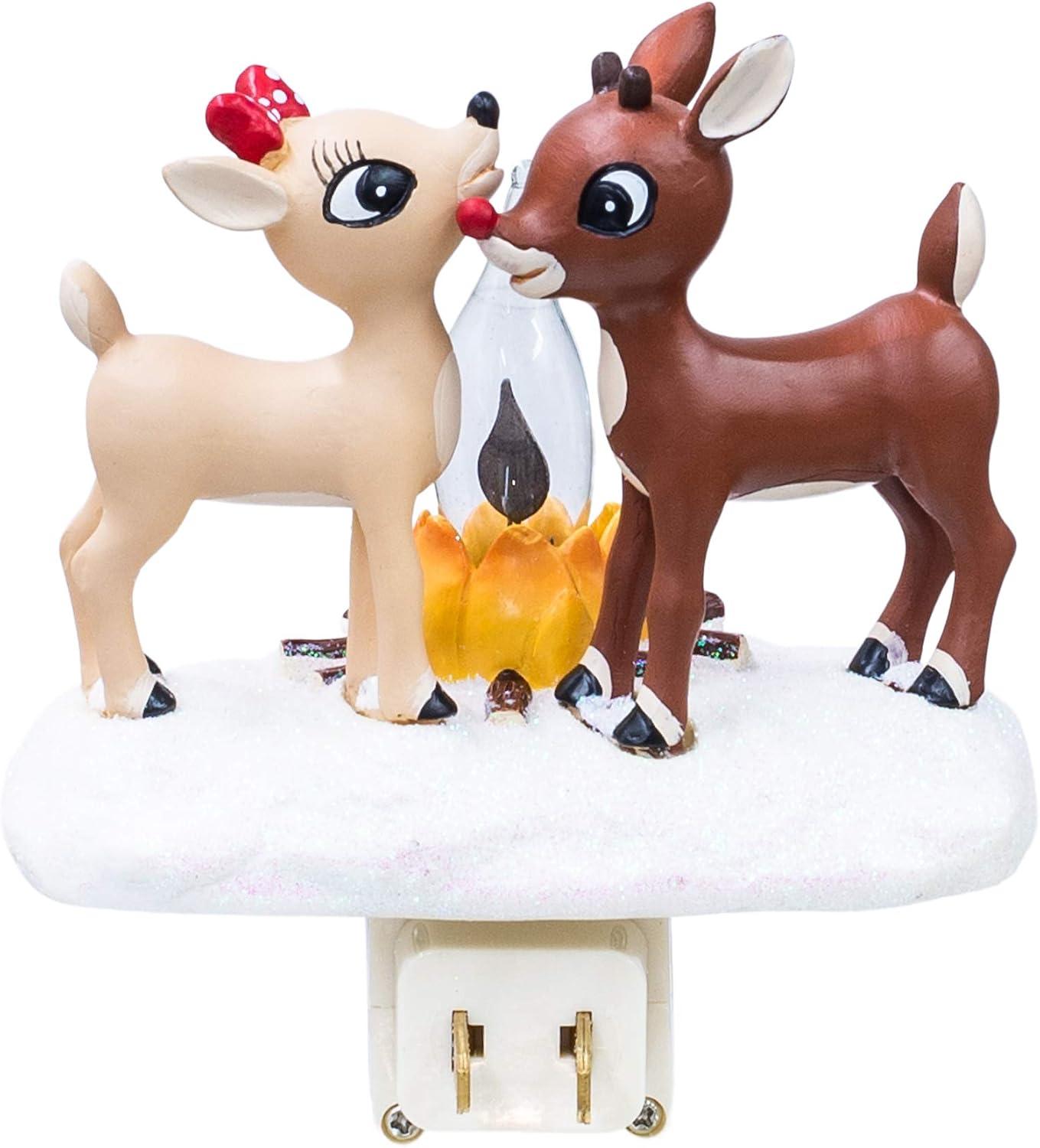 Rudolph Red-Nosed Reindeer Plain Night Light with Flame Flickers, 5.25 in Christmas Party Festive Decor for Home Supplies