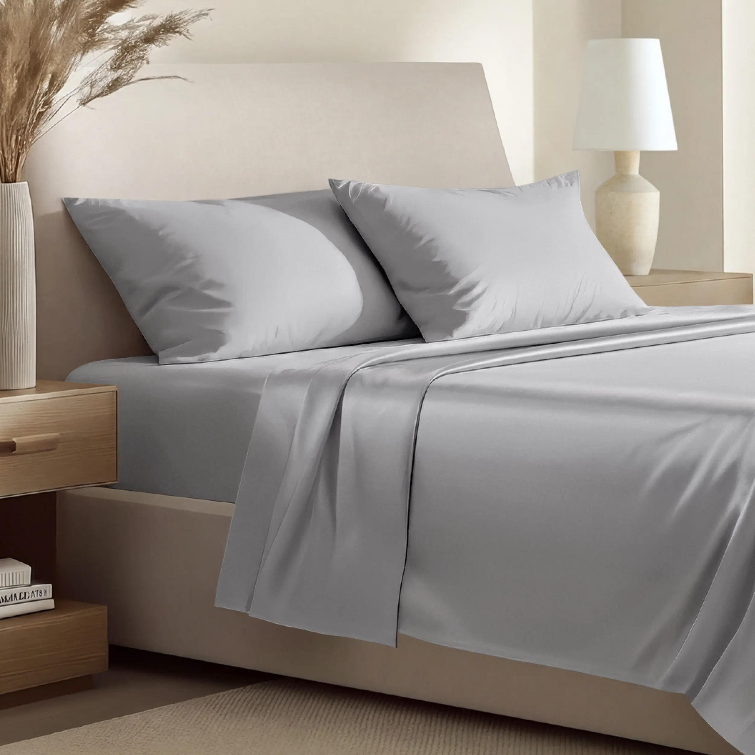 Bare Home Organic Cotton Sateen Complete Sheet Set - Fully Elasticized Fitted Sheet, Fits 15-Inch Deep Mattresses, Hotel-Style Bedding, Soft Bedsheets for Bedroom Use