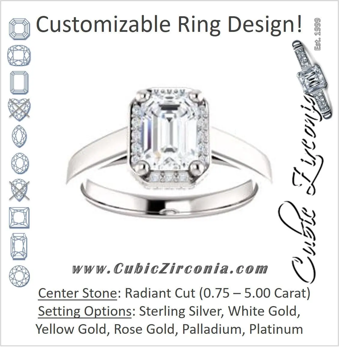 Cubic Zirconia Engagement Ring- The Juana (Customizable Cathedral-raised Radiant Cut Design with Halo Accents and Under-Halo Style)