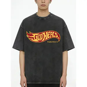 God Heals Graphic T-Shirt – Heavyweight Cotton Religious Tee, Unisex Oversized Top for Church, Worship & Casual Daily Wear