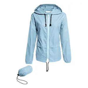 Women Packable Rain Jacket, Outdoor Hooded Windbreaker with Adjustable Drawstring